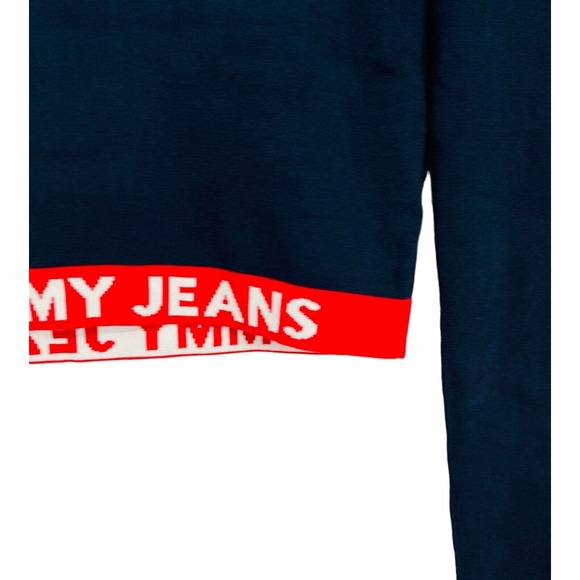 Tommy Hilfiger Denim Sweatshirt‎ Pullover Hoodie Cropped Long Sleeve Blue Medium - Picture 3 of 7
